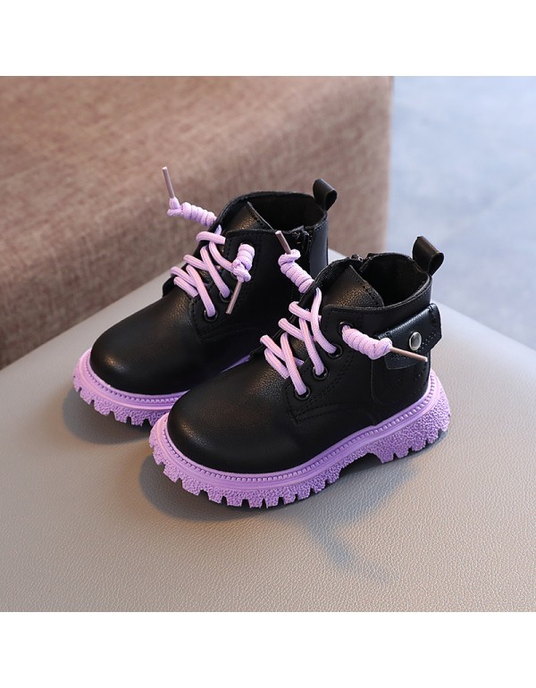 Girls' patent leather short boots 2021 autumn new boys' port style Martin boots round head jelly sole single boots boys' boots trend