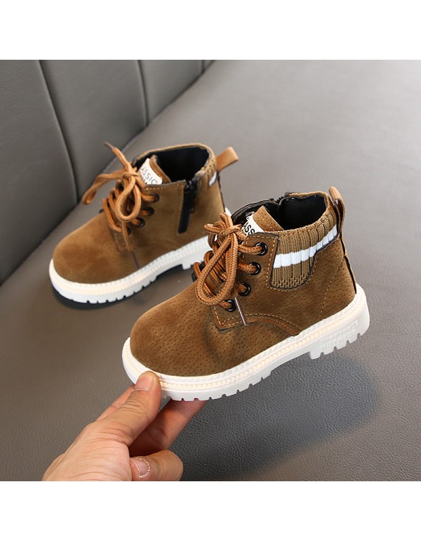 2022 autumn and winter children's single boots small middle school children's single boots girls' short boots boys' flying woven shoes British style Martin boots