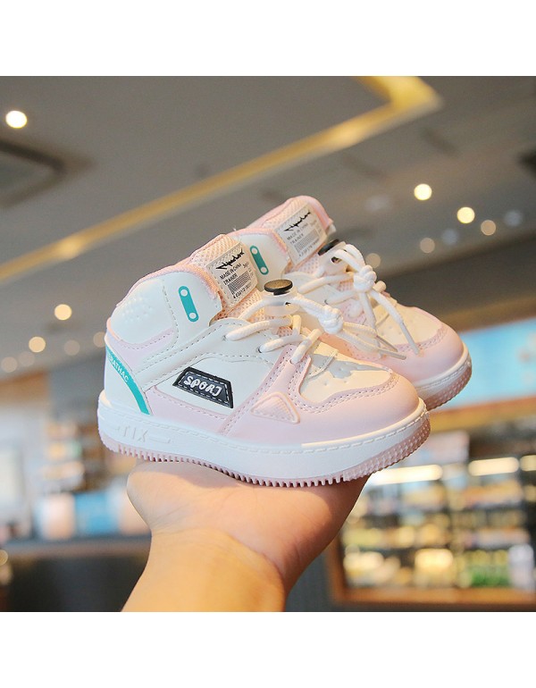 Children's sports shoes spring 2022 boys' and girls' casual board shoes middle and small children's high top basketball running shoes soft bottom baby shoes